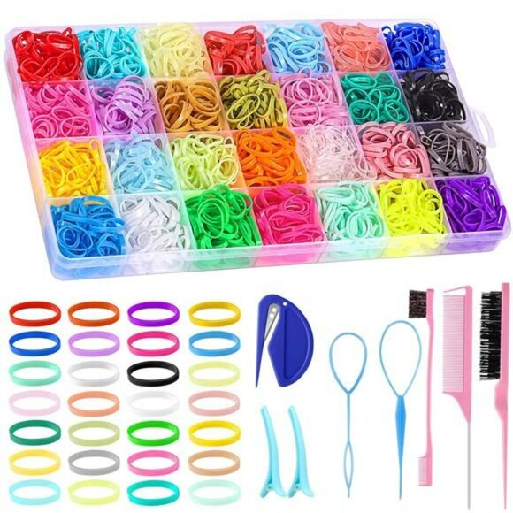 28 Colors Rubber Bands for Hair with 7 Hair Styling Tools 2100 Pcs Ponytail - Picture 1 of 8